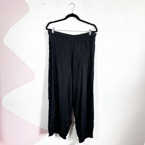 Black 100% Linen Wide Leg Pants Sz Large Coastal Beach Vacation